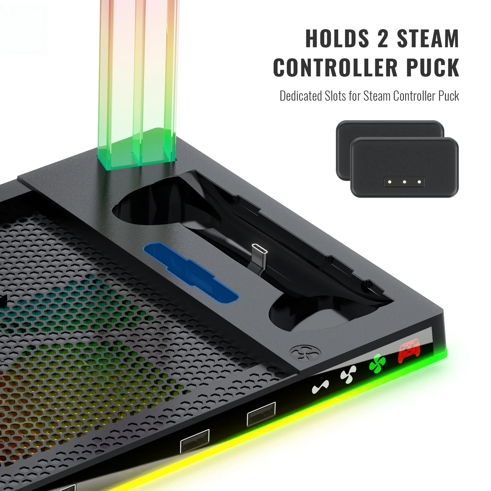 For Steam Controller Stand Charging Dock And Headset Holder Featuring RGB Lighting Effects