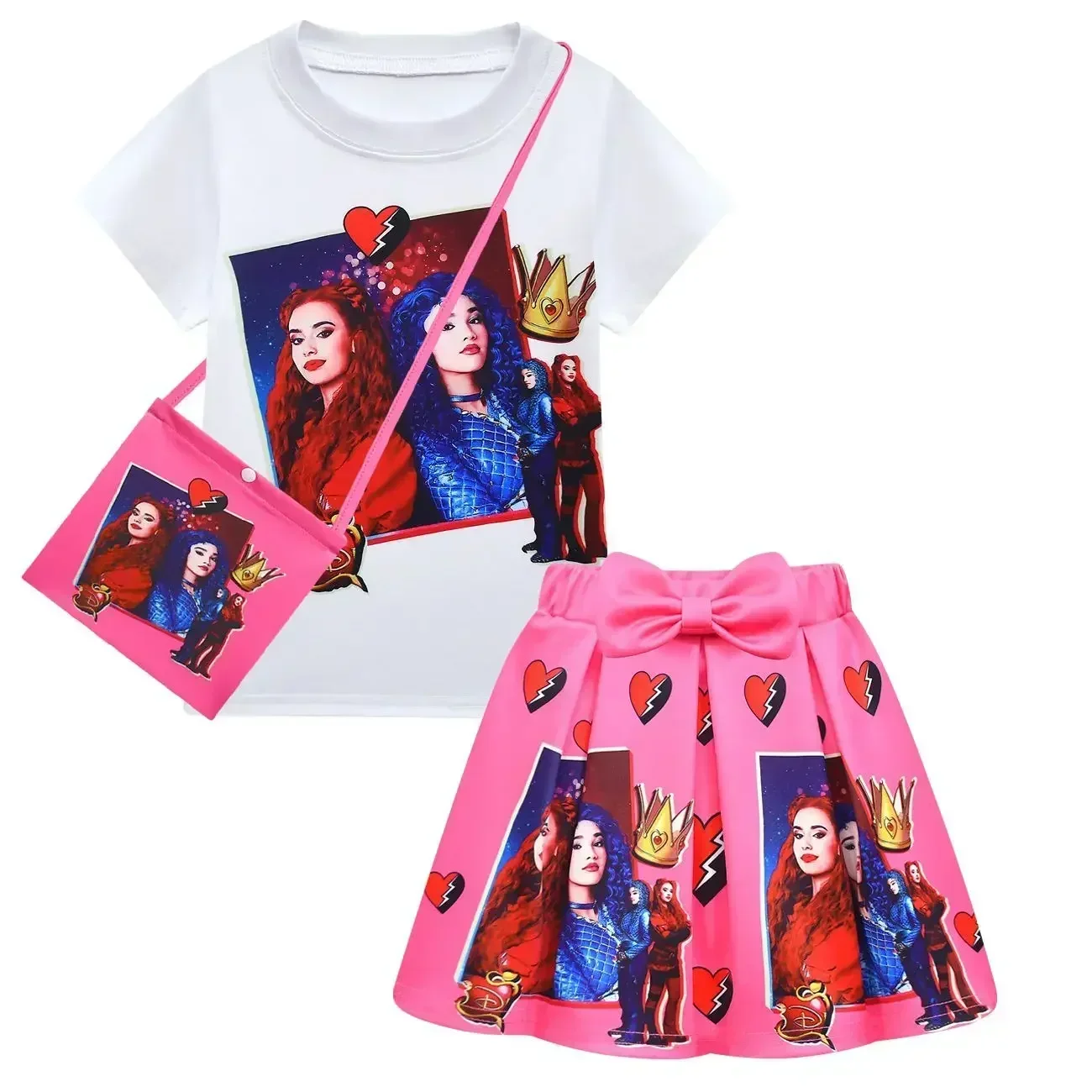 Kids Cosplay Costume Girls The Rise of Red Descendants 4 Cosplay Tshirt Tops and Skirt Bag Baby Chidren Birthday Party Costumes