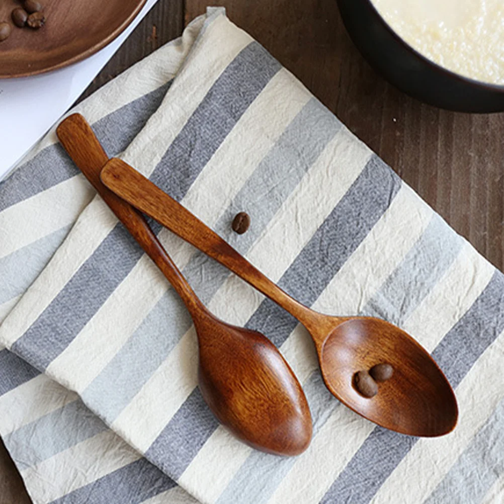 

5Pcs Exquisite Japanese Style Wooden Spoons Natural Long Handle for Stirring Cooking Eating Cereal Curries 120mm