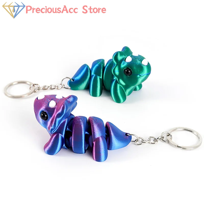 Kreativer 3D-Druck, mehrfarbig, Triceratops-Schlüsselanhänger, niedlich, beweglich, Simulation, Tier-Anhänger, Taschenanhänger, Zubehör, Kindergeschenk
