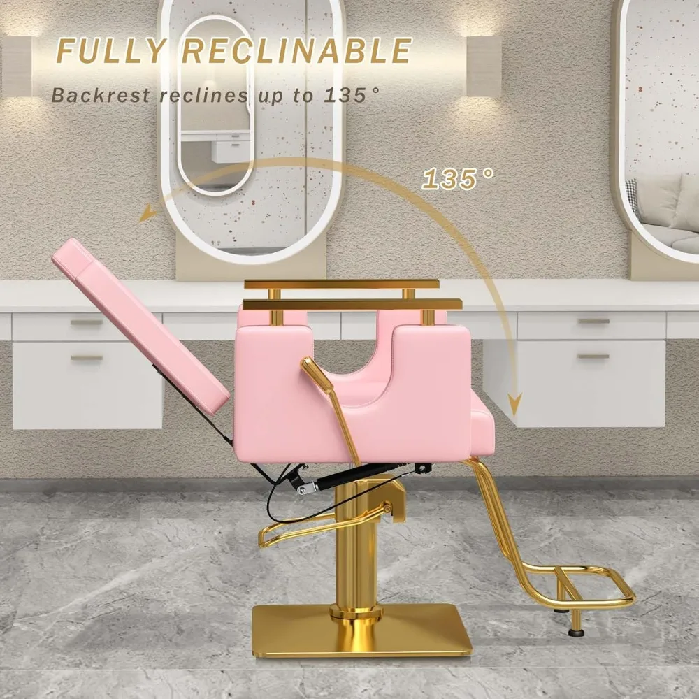 كرسي صالون هيدروليكي بارتفاع قابل للتعديل لمصففي الشعر، كرسي دوار عالي التحمل بزاوية 360 درجة مع راحة طويلة الأمد #4