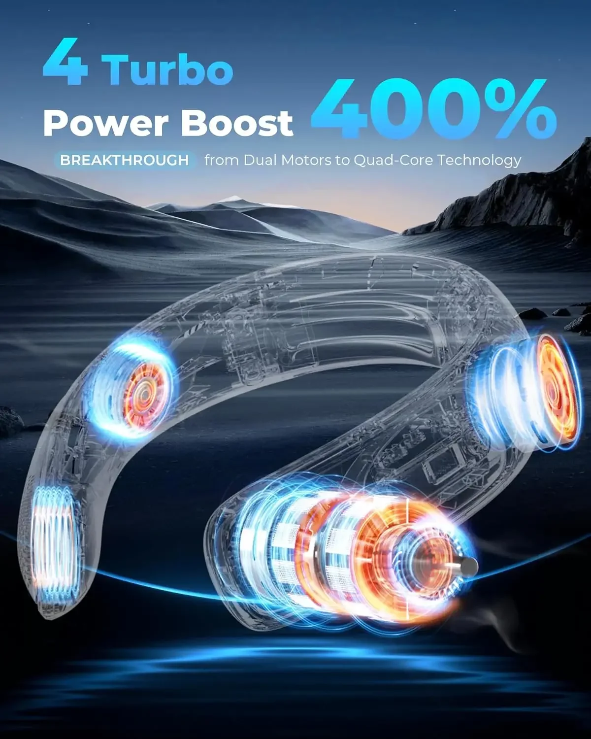 휴대용 목걸이 선풍기 냉풍 4단 터보 날개 없는 웨어러블 쿨러 개인용 선풍기 3단 속도 LED 디스플레이 4000mAh & C타입 360 °   냉각