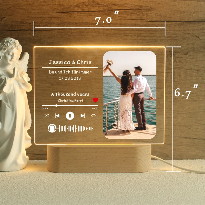 Custom Song Acrylic Plaque,Personalized Photo Frame,Music Photo Name Night light Lamp,Playlist Streaming,Gift for Couple