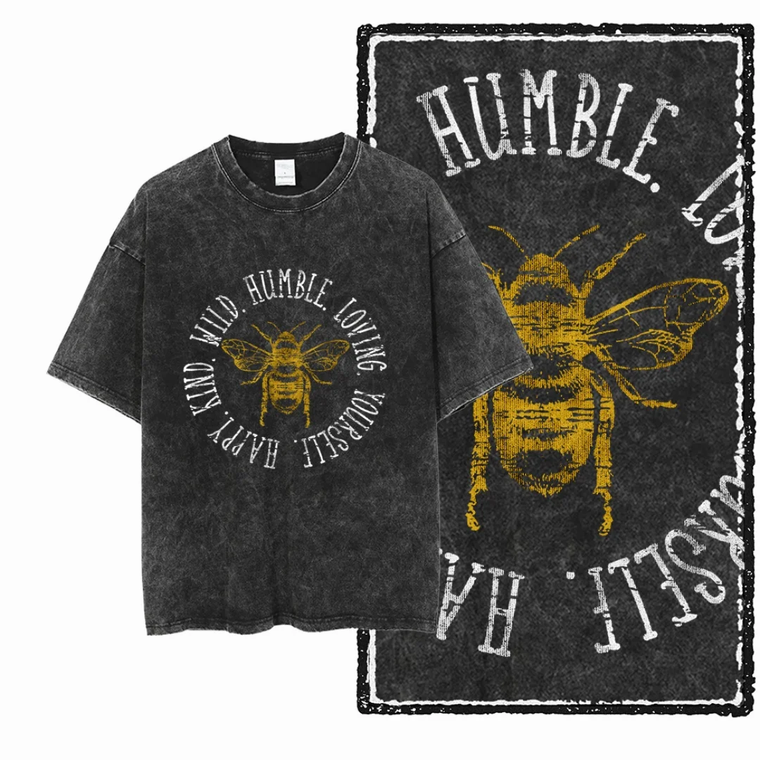 

Bee Dad Slogan Like A Regular Dad But Cooler Vintage Washed Oversized Black Men T-Shirt Bee Graphic Retro Distressed Casual