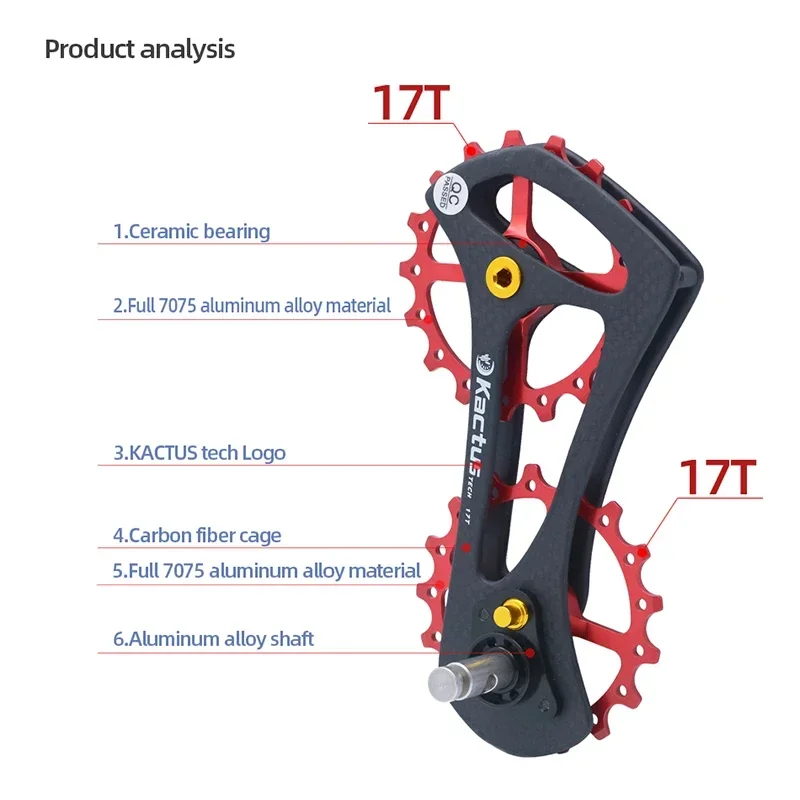 KACTUS Bicycle Rear Derailleur Cage Ceramic Bearing 11V Ceramic Pulleys Oversized Guide Wheel Fit for Shimano Ultegra Bike Parts