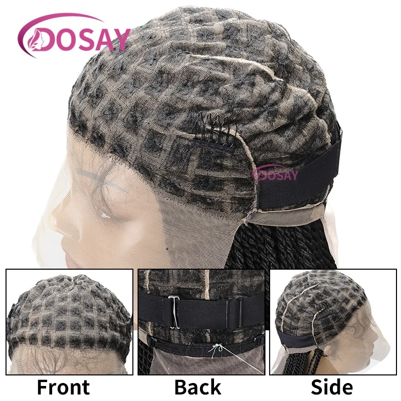 باروكة سنغالية سوداء اللون، باروكة صناعية بدانتيل أمامي للنساء، ضفائر صندوقية بدون عقد مع شعر أطفال