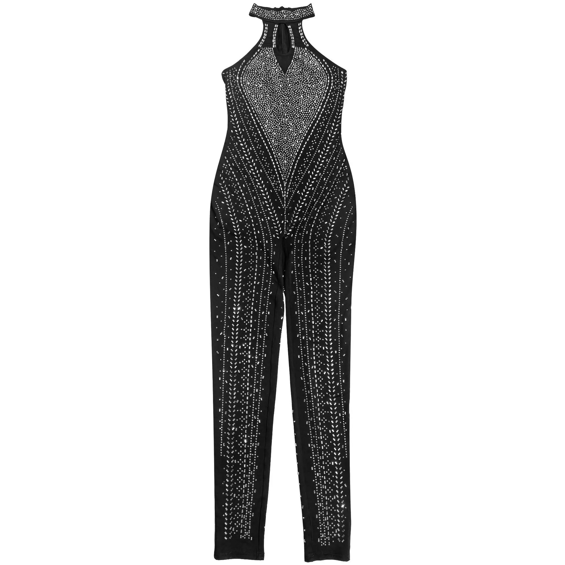 Diamanti Hot Strass Tuta nera 2025 Donna senza maniche Halter Body Sexy Club Party Donna One Pieae Tuta