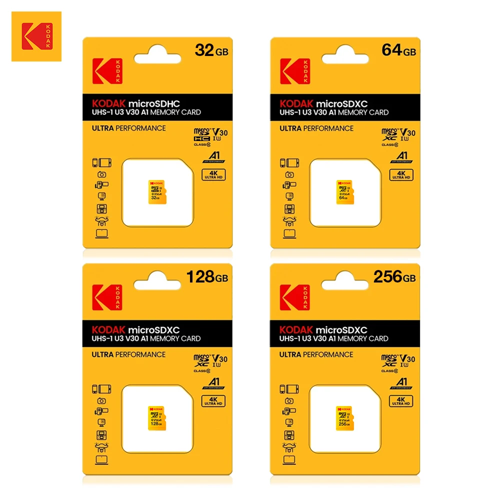 

KODAK оригинальная U3 Micro SD-карта 128 ГБ 256 ГБ высокоскоростная карта памяти Microsd HK HD видео TF-карта для телефонов и камер