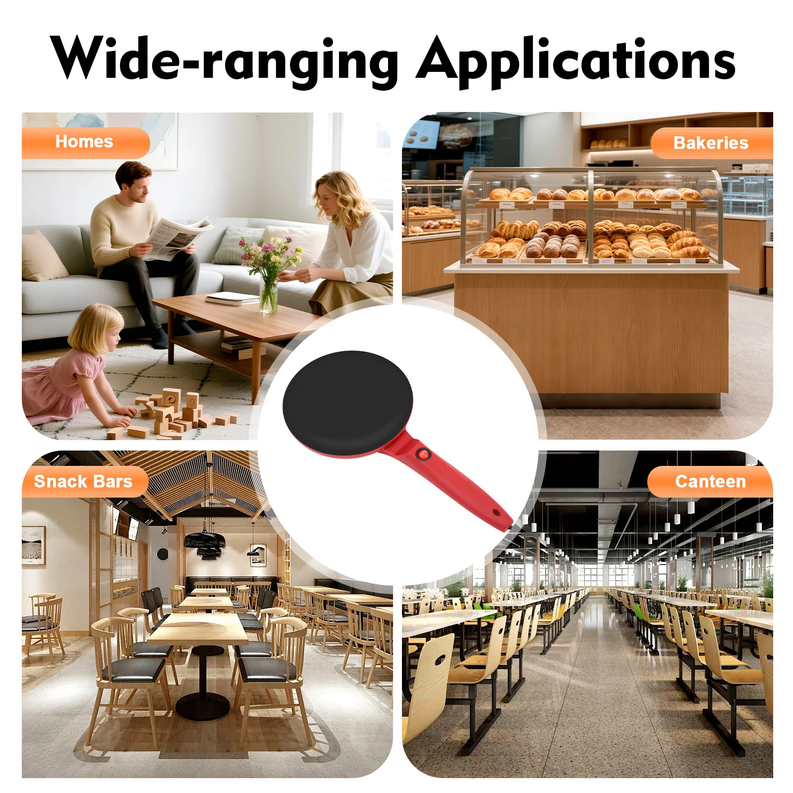 550 W 110 V elektrischer Crêpes-Maker, 20,3 cm, antihaftbeschichtet, rot, modernes Design, schnelles Aufheizen für Frühstück, Pfannkuchen, Küche, Heimgebrauch