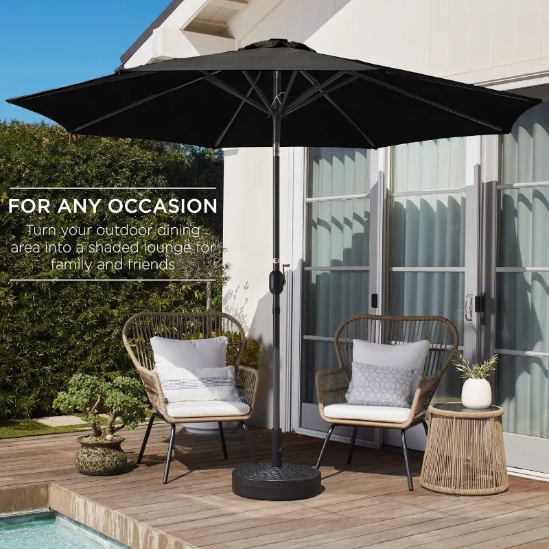 

10ft Outdoor Steel Polyester Market Patio Umbrella W/Crank, Easy Push Button, Tilt, Table Compatible - Blac