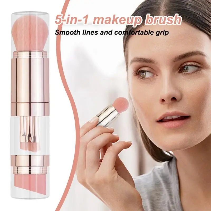 Ensemble de pinceaux de maquillage portables 5 en 1, Kit de pinceaux pour fard à paupières de voyage, correcteurs de poudre de fond de teint, applicateur d'ombre à paupières, outils de beauté