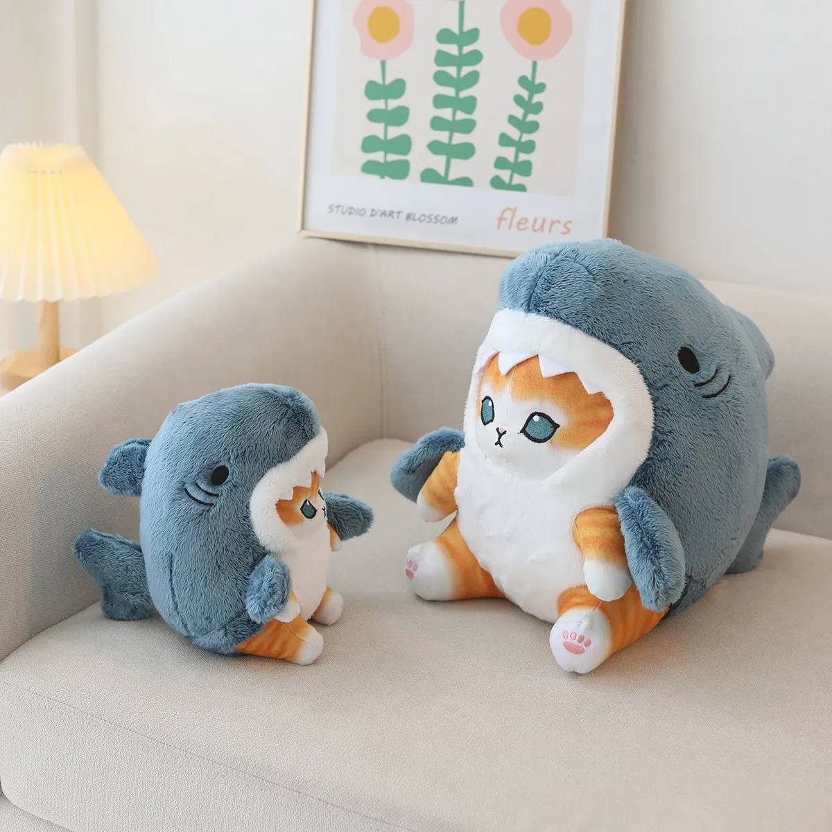 20-55cm Kawaii Shark Cat Pluszowe zabawki Cute Cat Cosplay Shark Stuffed Anime Doll Kolorowa poduszka dla dzieci Prezenty dla dziewczynek