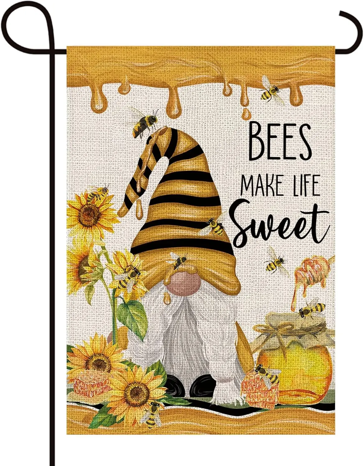 Декоративный садовый флаг Texupday Bees Make Life Sweet Honey Gnome, двусторонний, вертикальный, из мешковины, с подсолнухами и цветами, для весны и лета, SSL