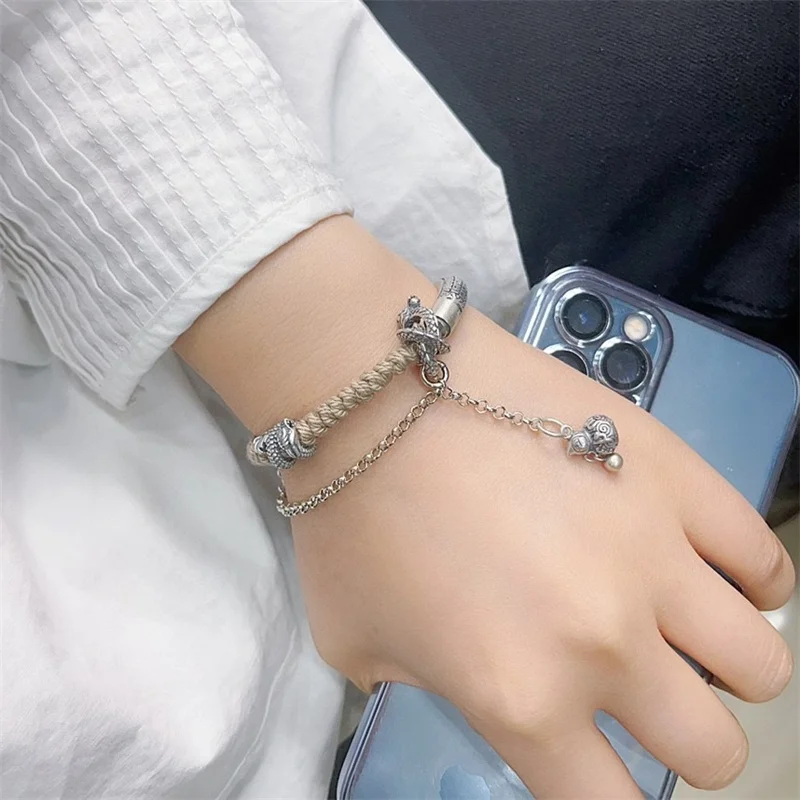 

Sterling Silver Bracelet S925 Gift For Men and Women DIY Lovers Originality Boy Charm Festival Retro Fashion Jewelry