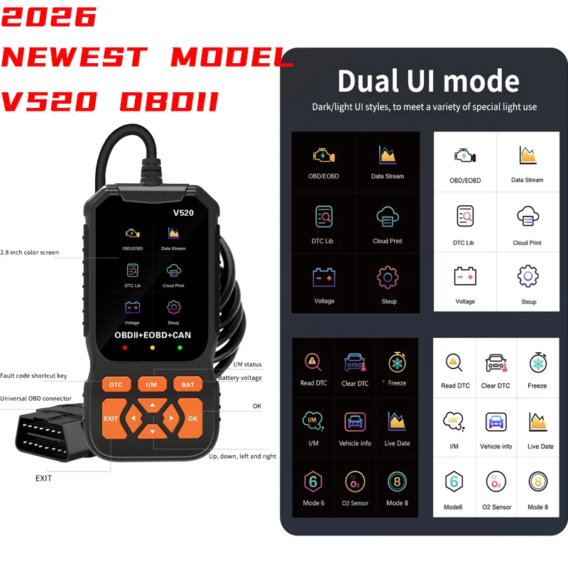 

Advanced BOD2 V520 Handheld Vehicle Inspection and Fault Diagnosis Tester Real time Data Diagnosis Reading Tool- USB Powered