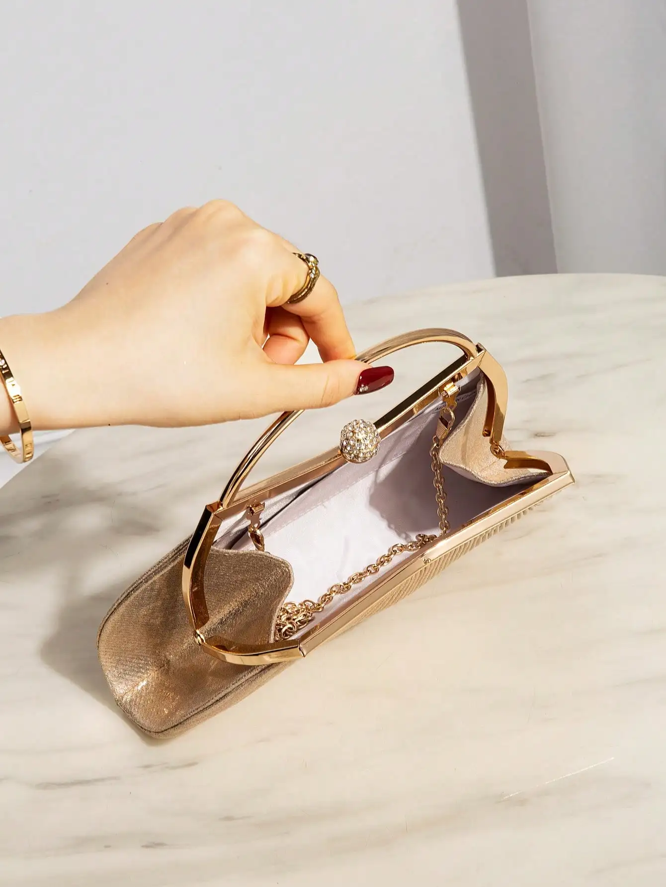 Glamorous Ruched Rhinestone Chain Bag - Sparkly Evening Bag for Wedding/Prom Black/Formal Dresses