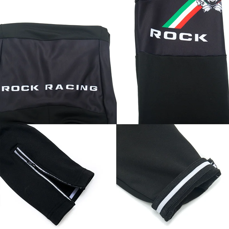 ROCK RACING Winter Cycling Jersey Bib Set Black Bicycle Clothing Ropa Ciclismo Winter Thermal Fleece Men\'s Long Cycling Wear