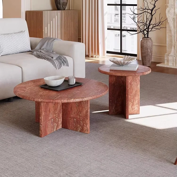 &For Luxury Living Room Furniture Travertine Round Coffee Table Italian Designer Natural Stone Set for Villa Hotel