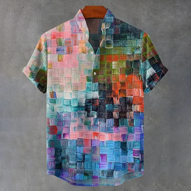 

Linen men's tops breathable fashion casual Hawaiian men's street outdoor beach men's tops light men's T-shirt plus size
