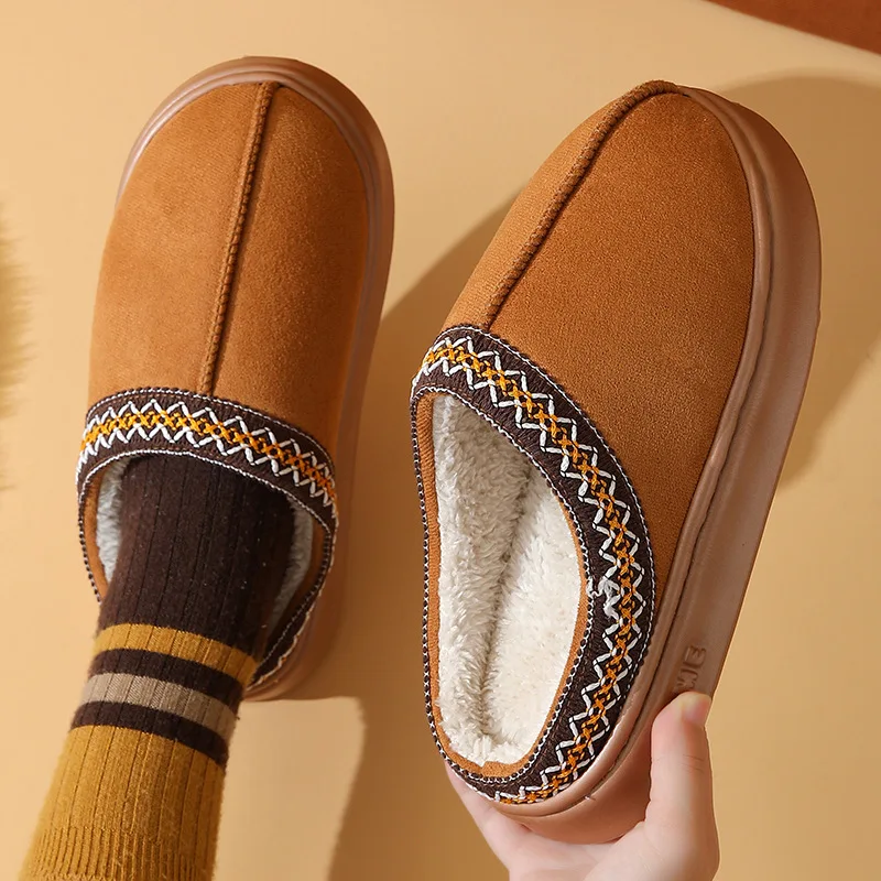 

EVA Cotton Women Slippers for Autumn and Winter Indoor Thick-Soled Clog Non-Slip Couple Warm Fleece-Lined Soft Memmory Foam Sole