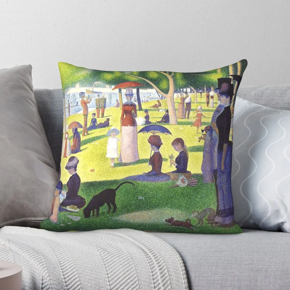 A Sunday On La Grande Jatte Georges Seurat Square Pillowcase Polyester Linen Velvet Creative Zip Decor Room Cushion Case 45x45