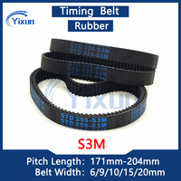 S3M Rubber Loop Timing Belt Length 171 174 177 180 183 186 189 192 195 198 201 204mm Width 6/9/10/15/20mm Synchronous Drive Belt