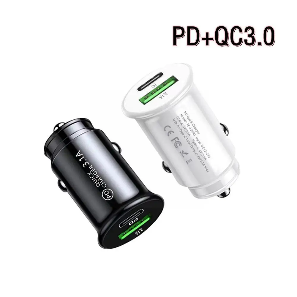 QC3.0 Car Charger Fast Charging White Black Mini Shape Lighter Slot Phone 20W Car C PD Charge Type Mobile USB Z1Z1