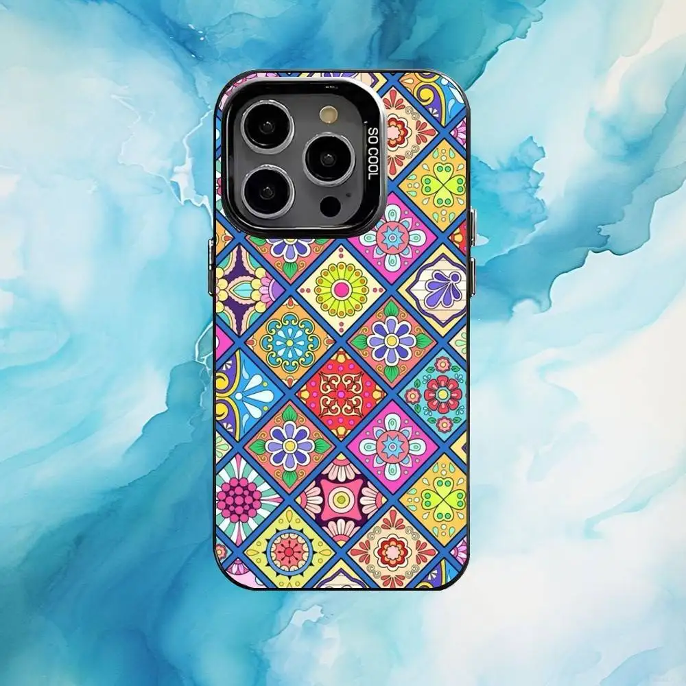 حافظة هاتف فسيفساء من بلاط البحر الأبيض المتوسط لهاتف iPhone17,16,15,14,13,12,11 Plus، Pro Max مطلية بالفضة باللون الأسود والداخل #4