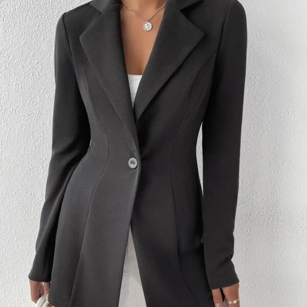 

Women's Fashion Thick Woolen Coat Casual Solid Color Single Button Long Sleeve Suit Collar European American Style