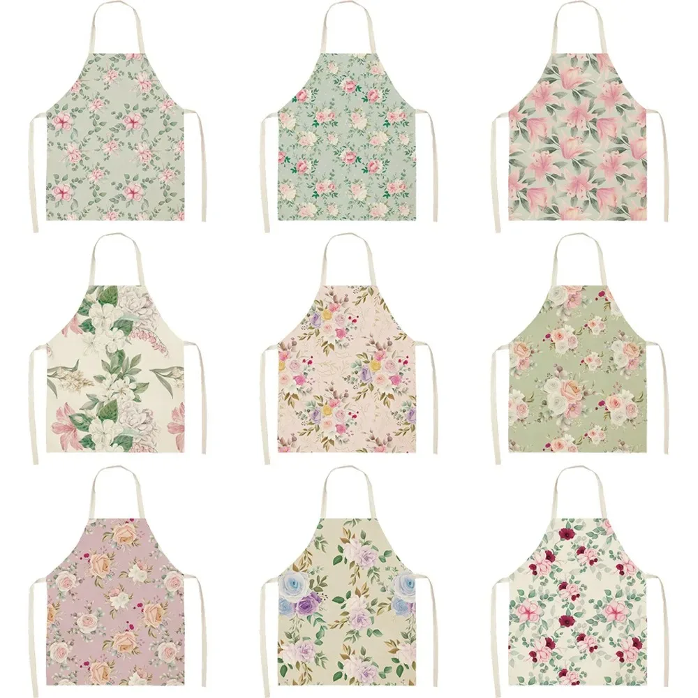 Dark Floral Apron Women\'s Retro Botanical Print Pattern Home Cooking Tool Apron Flower Linen Cooking Sleeveless Bib