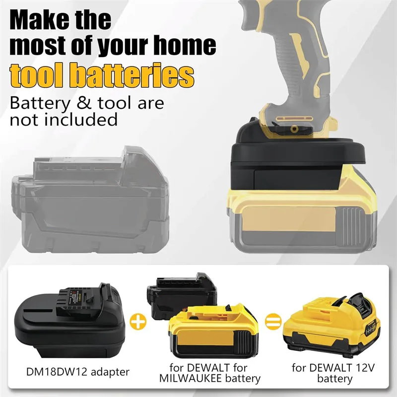 Konverter adaptor baterai untuk Dewalt/Milwaukee 18V 20V, konversi baterai Li-ion Ke untuk Dewalt 12V, penggunaan alat listrik tanpa kabel