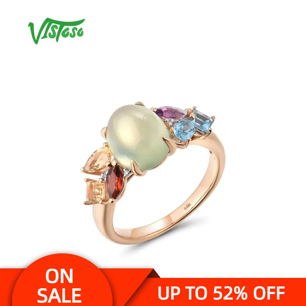 

VISTOSO Genuine 14K 585 Rose Gold Ring For Women Sparkling Diamond Fancy Citrine Amethyst Peridot Blue Topaz Ring Fine Jewelry