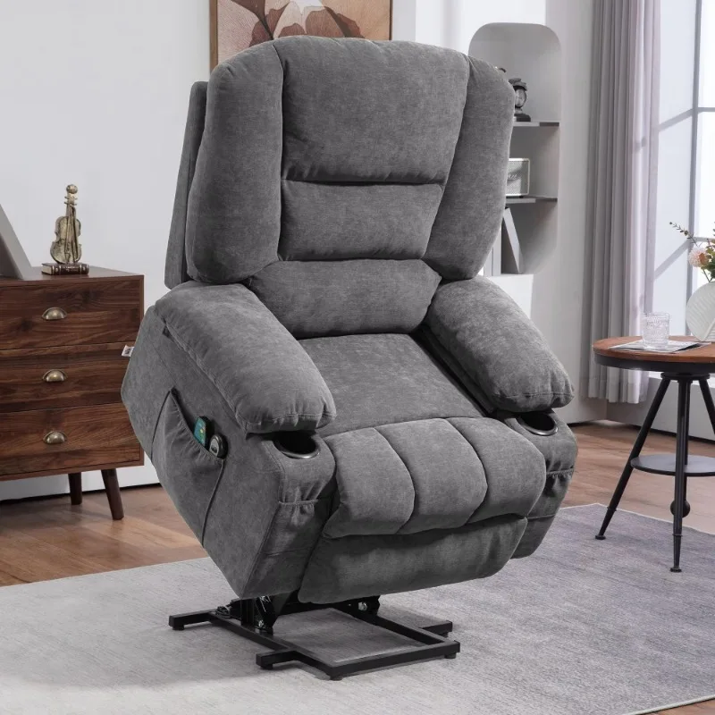 Charcoal Gray Electric Recliner Chair with Vibration Massage Heat Quick Assembly Side Pockets Power Lift-Recliner