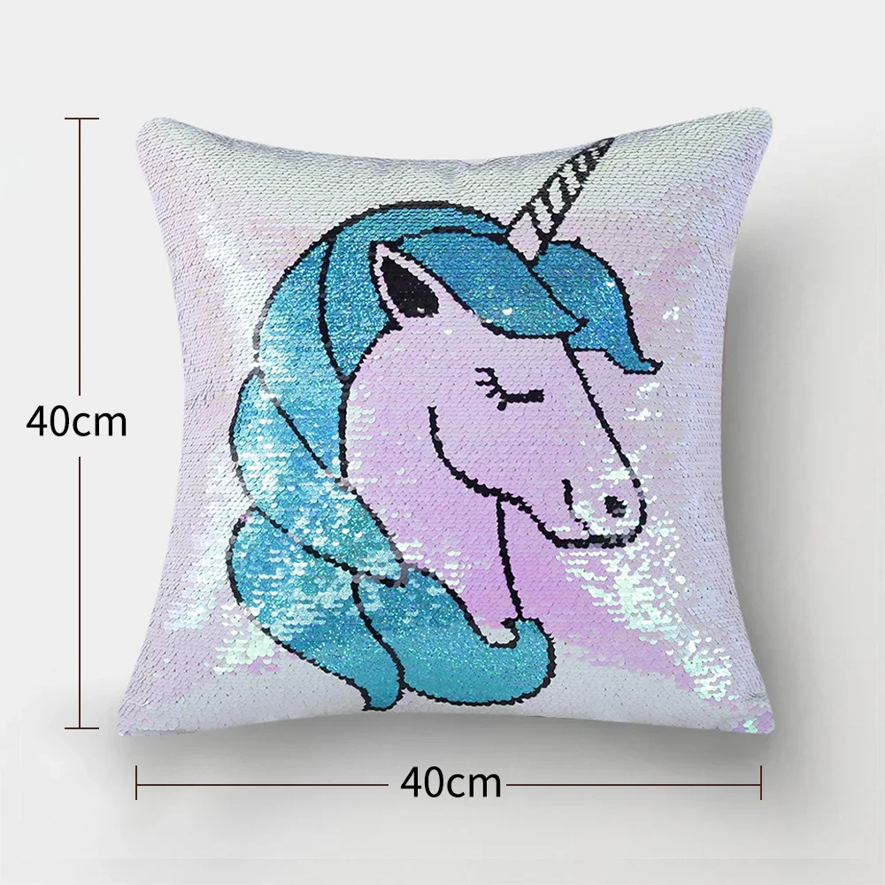 Double Color Flip Embroidered Sequins Pillow Case Cover, Unicorn Flamingo Pattern, Sofa Cushion Cover, Pillowcase, Home Decor