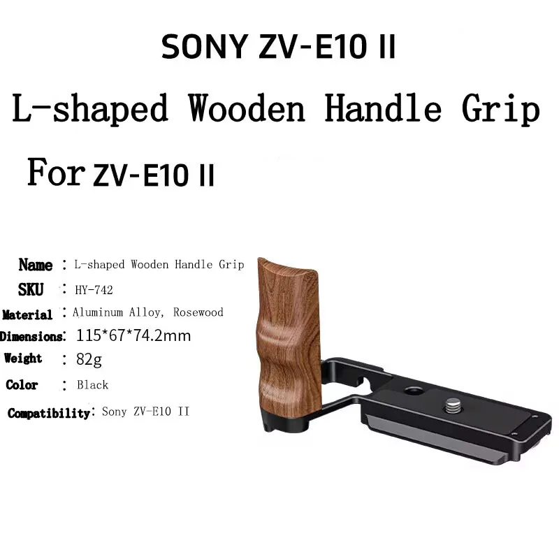 PyroGraphy ZV-E10 II L-shaped Wooden Handle Grip with Ergonomic Curved Rosewood Handle Quick Release Baseplate for Sony ZV-E10II