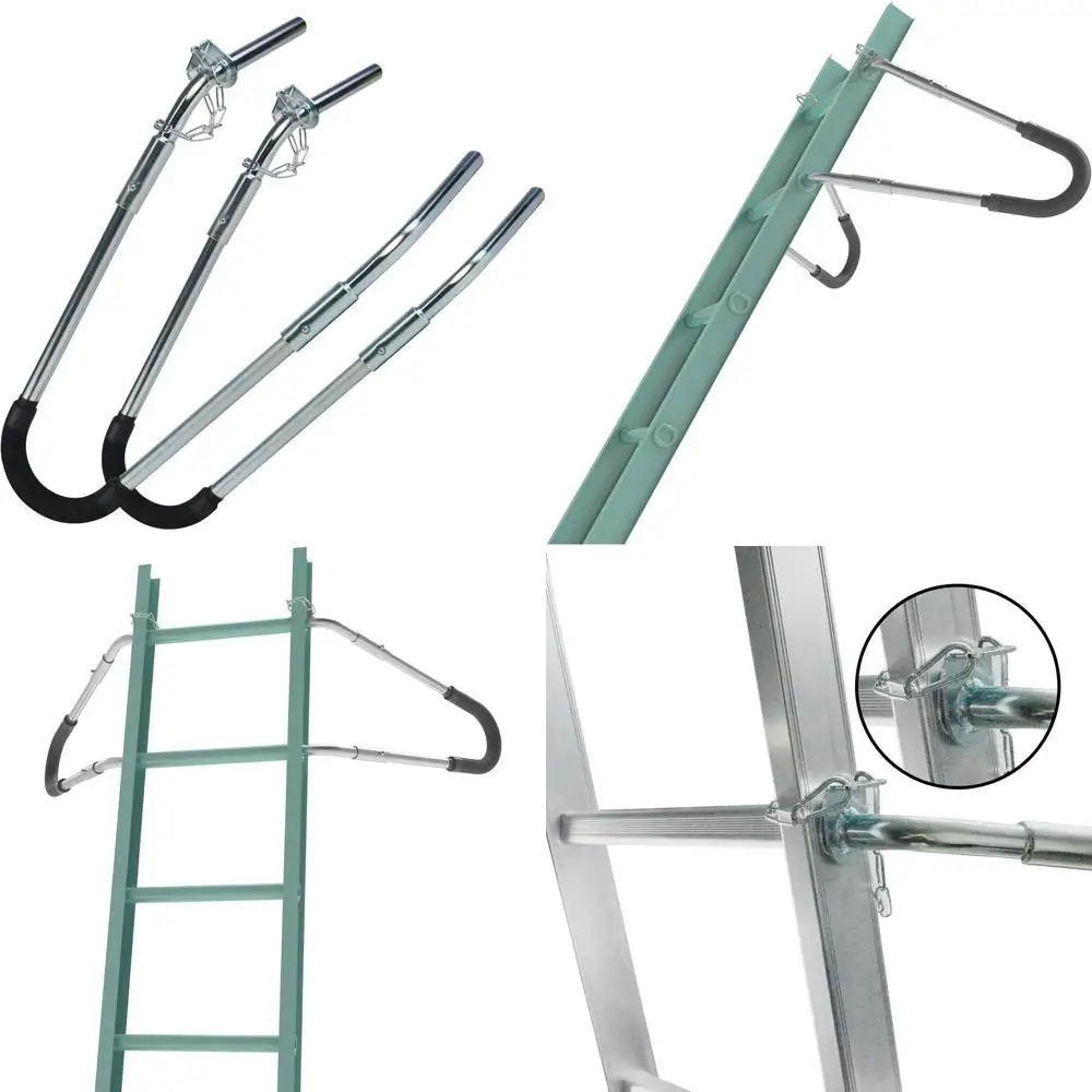 

Стабилизатор лестницы для крыши, противостоящие кронштейны лестницы с пенопластовыми локтями и устройством для защиты от выпадения, серебристый