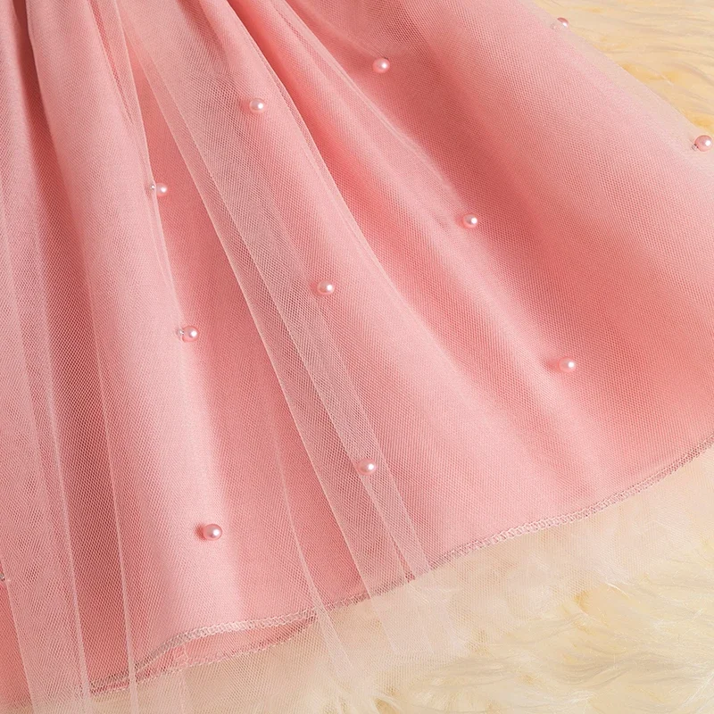 1-5Yrs Kids Girls Sweet Dress Baby Summer Clothing Fly Sleeve Bow-knot Pearls Layered Tutu Dress Children Party Princess Dresses