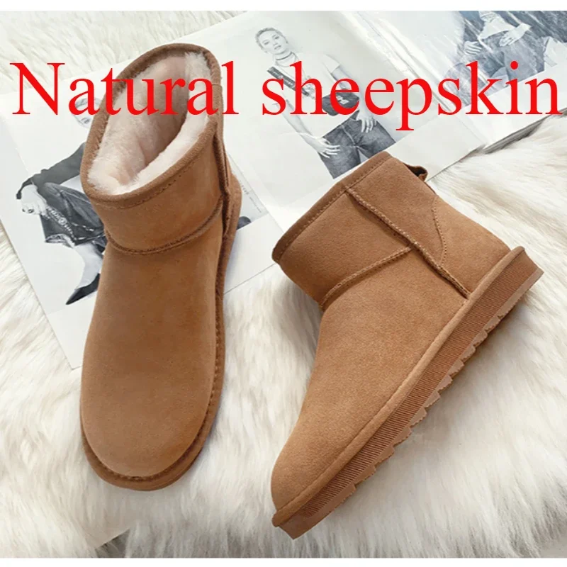 G&Zaco Luxury Mini Sheepskin Snow Boots Women Genuine Leather Short Boots Waterproof Wool Sheep Fur Boots Girl Winter Shoes