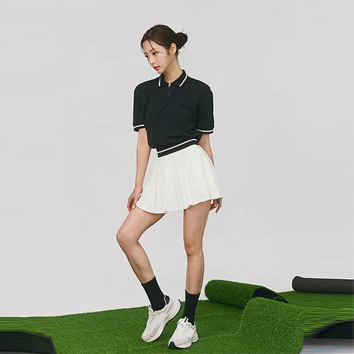 New Pleated Sports Tennis Skirt Set Golf Running Dance Casual Contrasting Threaded Top Women