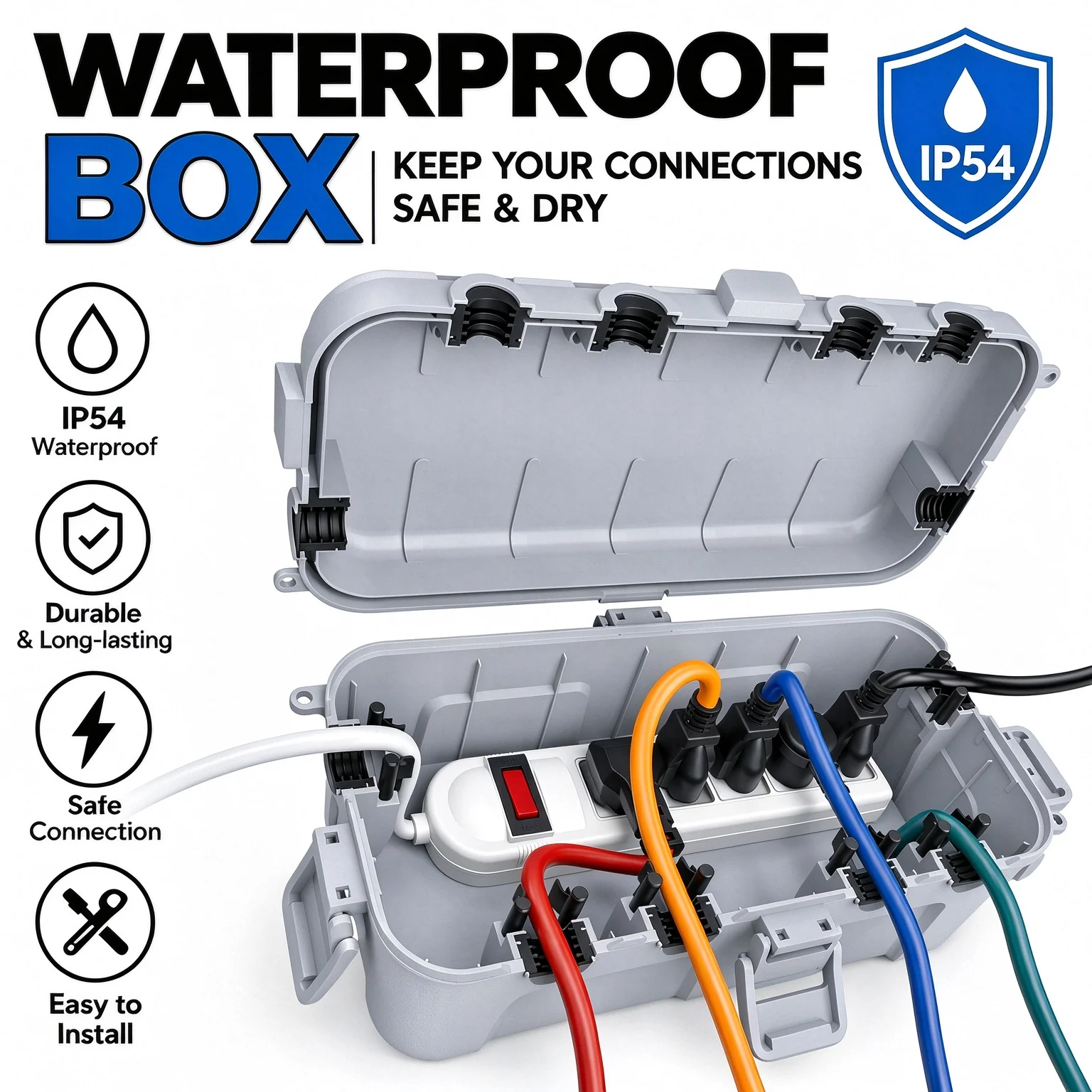 Newly Upgraded Outdoor Waterproof Electrical Boxes IP54 Weatherproof Protect Power Plugs/Christmas String Lights/Garden Timers