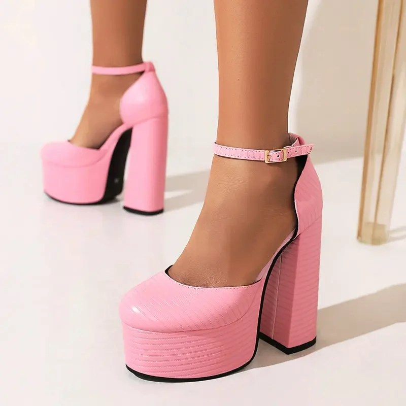 

Pink Platform Sandals Women 2022 Summer Chunky High Heels Size 36-46 5 Colours Sexy Party Men Shoes PU Leather Zapatos Mujer