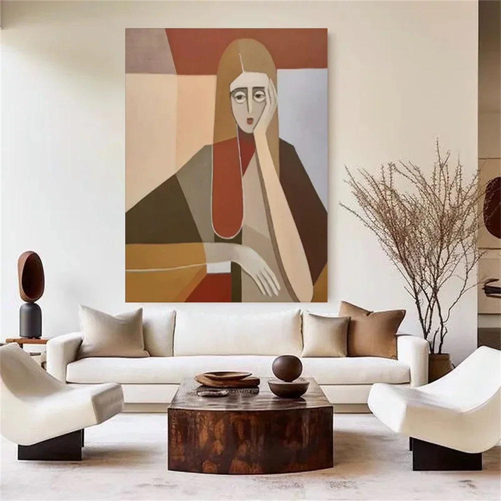 100% Hand-Painted Abstract Oil Painting On Canvas Poster Gold Figure Picasso Works For Home Living Room Decor Wall Art Image