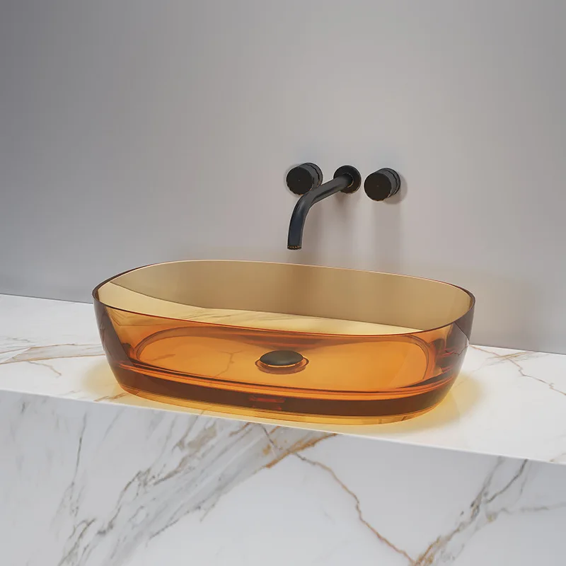 Luxury High Quality 600*400*150mm Clear Bathroom Sink Above counter basin Colorful Modern Wash basin resin Washbowl Artistic