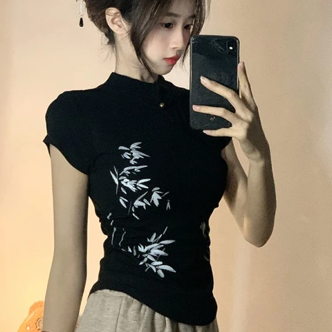 Женские футболки Matakawa черные хлопок Y2k E-Girl