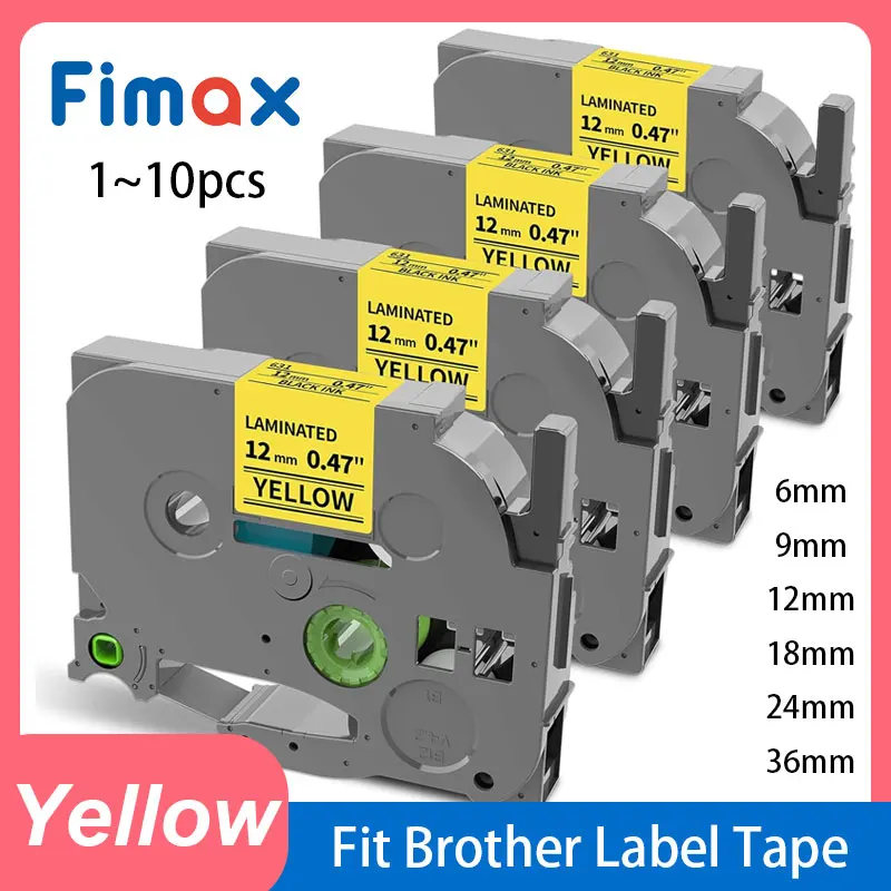 

Label Tape Yellow Replacement for Brother Label Maker Tape 6mm/9mm/12mm/18mm/24mm 0.47 TZ Tape Laminated Ptouch Black on Yellow