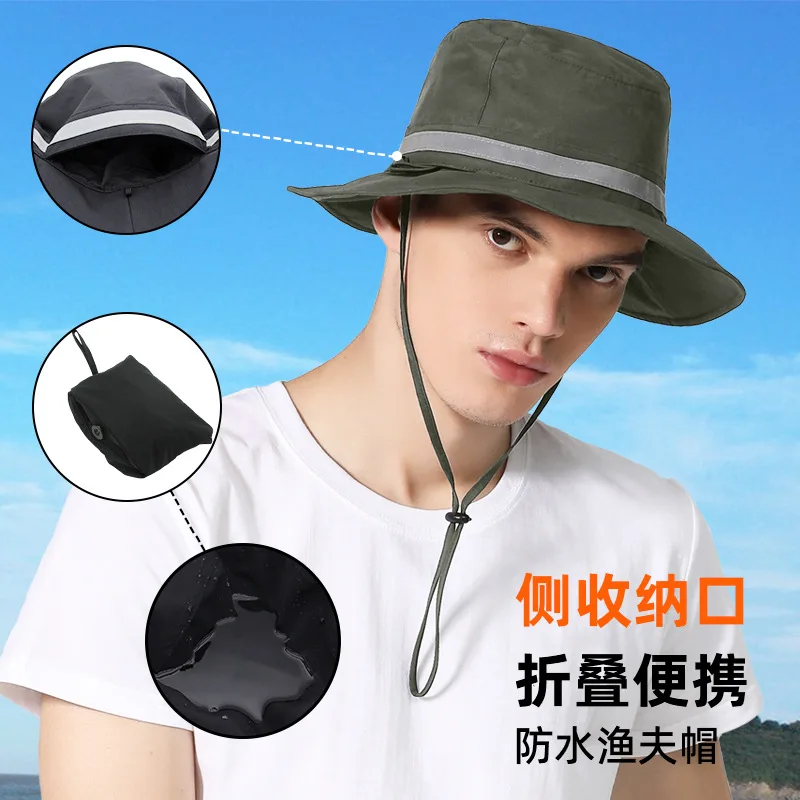 2025 new hat men's quick-drying sunscreen bucket hat outdoor waterproof and rainproof integrated storage sun hat
