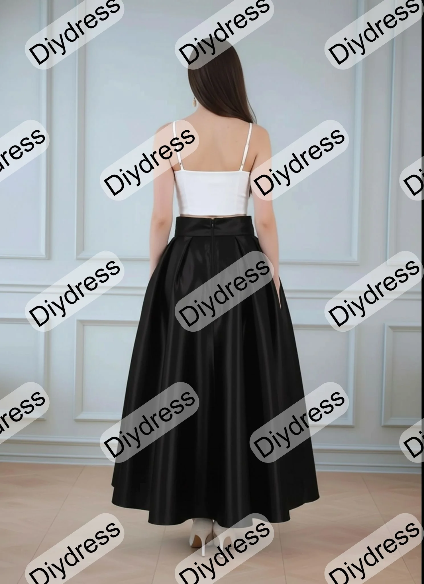 Elegant Prom Party Taffeta Skirt A-Line Pleated Ankle Length Maxi Taffeta Skirt with Pockets For Evening Gown