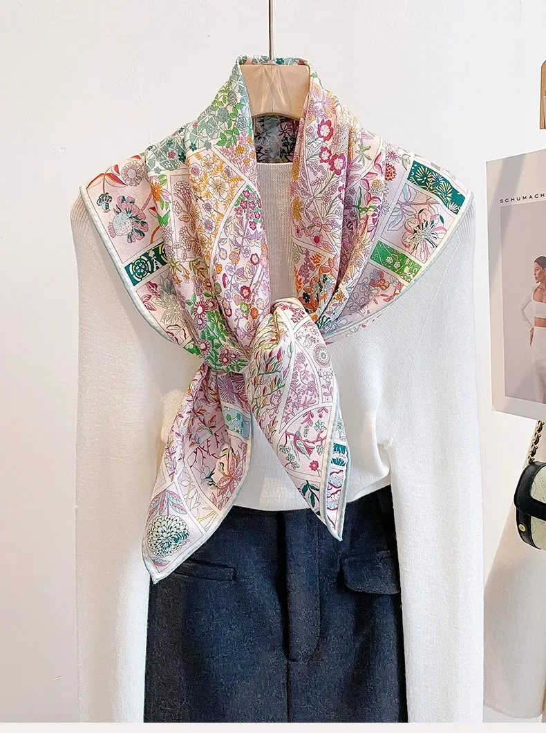 2026 Double-Sided Silk Wool Scarf Women's Vintage French Style 70% Wool 30% Silk Boho Paisley Scarf Elegant Womens Shawl