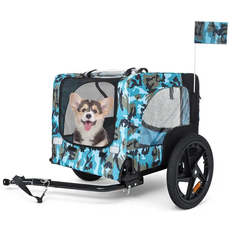 Remolque de bicicleta plegable de alta resistencia para mascotas con ruedas todo terreno de 16" y enganche universal: portador plegable para perros/carga para