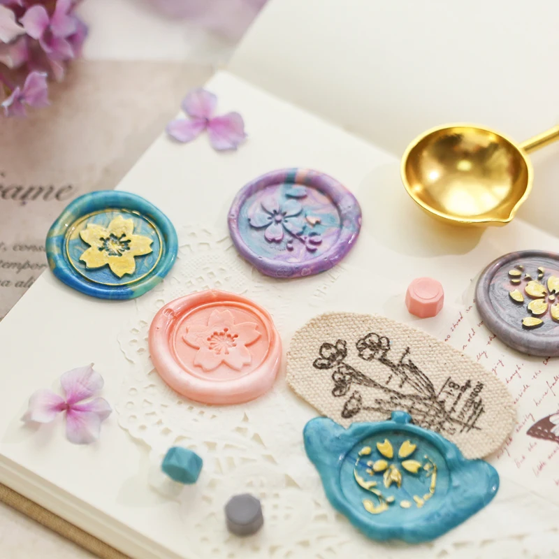 สวย Dreamy Cherry Blossom Fire Paint Seal ชุด Kawaii Retro Seal หัวซองจดหมายซีลขี้ผึ้งอนุภาคสามเณรเครื่องมือ